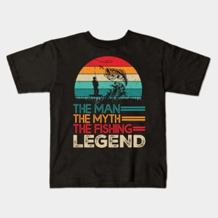 Vintage Bass Fishing Man The Myth The Fishing Legend T-Shirt Kids T-Shirt